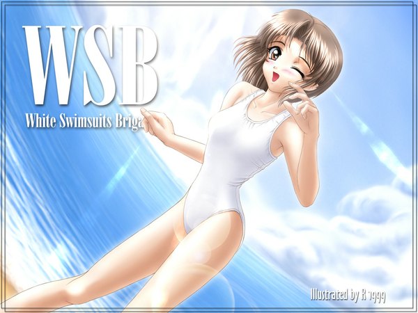 Anime picture 1024x768 with short hair swimsuit one-piece swimsuit white swimsuit tagme