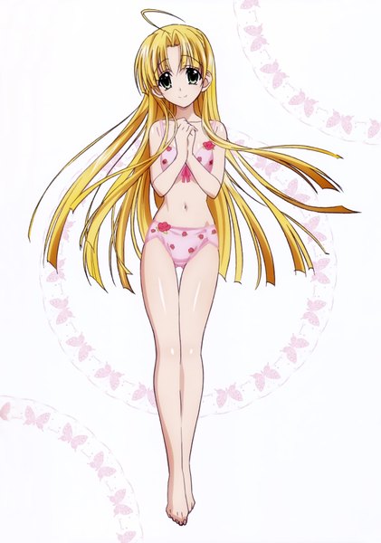 Anime picture 4900x6980 with highschool dxd asia argento mishima hiroji single long hair tall image looking at viewer blush highres light erotic blonde hair smile white background green eyes absurdres scan official art underwear only girl navel
