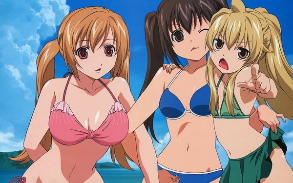 Anime picture 1920x1200 with minami-ke minami kana minami chiaki minami haruka highres light erotic wide image swimsuit bikini tagme
