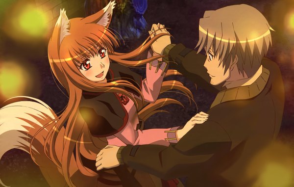 Anime picture 6415x4075 with spice and wolf horo craft lawrence highres smile animal ears tail wolf ears wolf tail wolf girl dancing girl