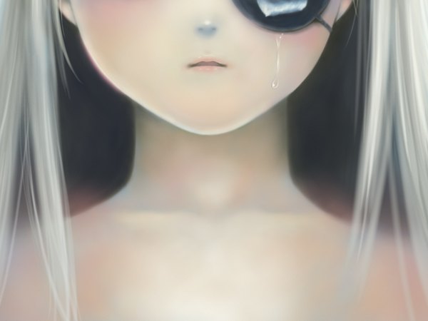 Anime picture 1600x1200 with rozen maiden barasuishou toshi hiroshi long hair highres silver hair wallpaper tears eyepatch