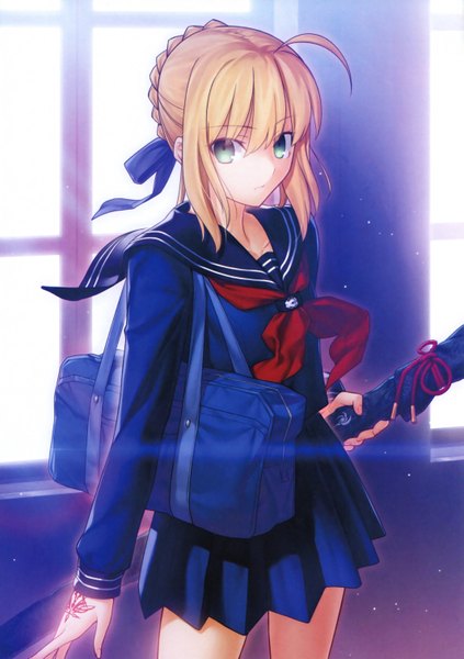 Anime picture 4257x6038 with fate (series) fate/stay night fate/zero studio deen type-moon artoria pendragon (all) saber takeuchi takashi simosi single tall image looking at viewer highres short hair blue eyes blonde hair absurdres sunlight official art tattoo