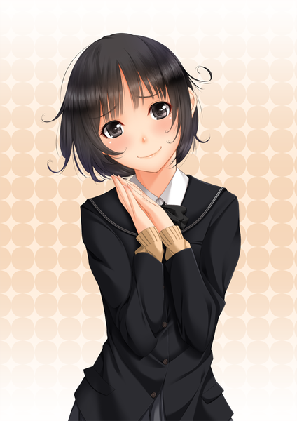 Anime picture 744x1052 with amagami tachibana miya chiro (pixiv) single tall image looking at viewer blush short hair black hair smile black eyes girl uniform school uniform