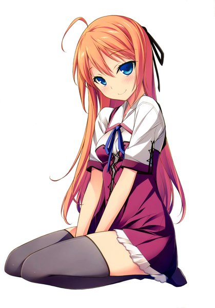 Anime picture 4825x6906 with mayo chiki! feel (studio) konoe subaru kikuchi seiji single long hair tall image blush highres blue eyes simple background smile white background absurdres orange hair girl thighhighs uniform school uniform