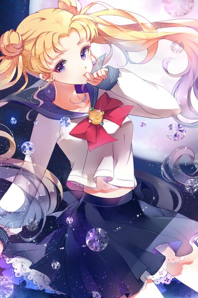 Anime picture 900x1354 with bishoujo senshi sailor moon toei animation tsukino usagi sailor moon 041 single long hair tall image looking at viewer blush blue eyes blonde hair twintails girl moon bubble (bubbles) sailor suit