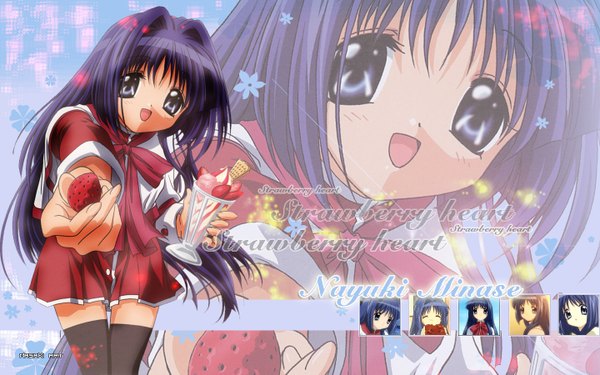 Anime picture 1440x900 with kanon key (studio) minase nayuki wide image girl serafuku food sweets berry (berries) strawberry parfait