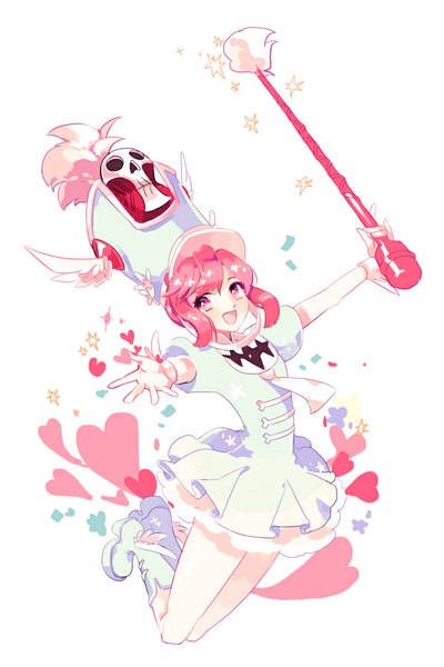 Anime picture 700x1051 with kill la kill studio trigger jakuzure nonon platina77 tall image blush short hair open mouth simple background smile white background payot looking away pink hair full body pink eyes outstretched arm dress uniform school uniform