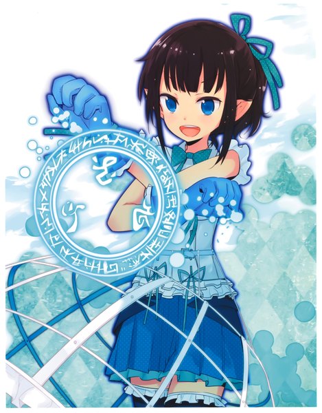 Anime picture 4184x5348 with million arthur (series) kaku-san-sei million arthur square enix single tall image highres short hair open mouth blue eyes black hair absurdres scan magic girl dress gloves ribbon (ribbons) hair ribbon bowtie magic circle