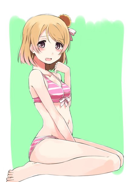 Anime picture 777x1087 with love live! school idol project sunrise (studio) love live! koizumi hanayo asterism single tall image looking at viewer blush short hair breasts light erotic red eyes barefoot orange hair bare belly bare legs girl navel swimsuit