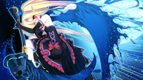 Anime picture 1280x720 with colorful cure moric (artist) long hair open mouth blonde hair red eyes wide image twintails game cg pointy ears loli girl dress gloves wings elbow gloves