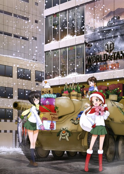 Anime picture 2897x4048 with girls und panzer world of tanks (game) kadotani anzu kawashima momo koyama yuzu long hair tall image blush highres short hair open mouth black hair brown hair twintails multiple girls brown eyes scan official art christmas girl