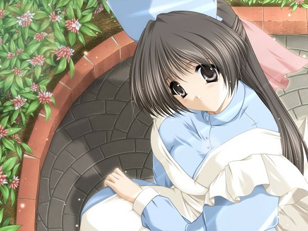Anime picture 1024x768 with nursery song (game) long hair black hair game cg black eyes nurse girl apron