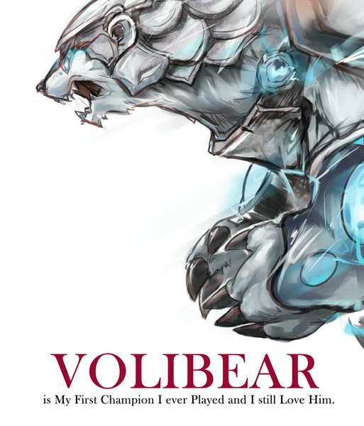 Anime picture 990x1157 with league of legends volibear (league of legends) lancer0519 single tall image open mouth blue eyes simple background white background teeth fang (fangs) animal armor claws polar bear