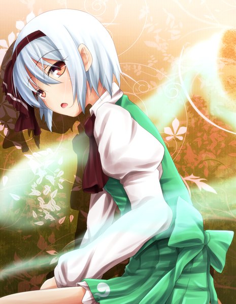 Anime picture 874x1127 with touhou konpaku youmu myon evandragon single tall image looking at viewer fringe short hair open mouth hair between eyes brown eyes white hair light girl bow hairband