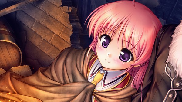 Anime picture 1280x720 with aiyoku no eustia eustia astraea long hair blush wide image purple eyes pink hair game cg girl