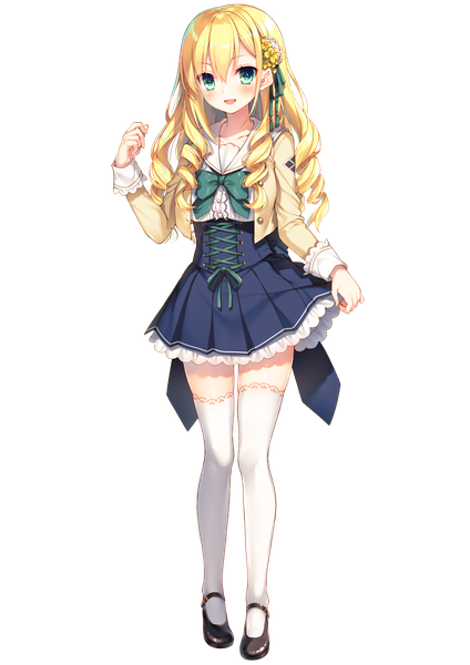 Anime picture 2894x4093 with onsen musume toosaka asagi single long hair tall image looking at viewer blush fringe highres open mouth blonde hair hair between eyes standing full body long sleeves aqua eyes official art zettai ryouiki drill hair transparent background