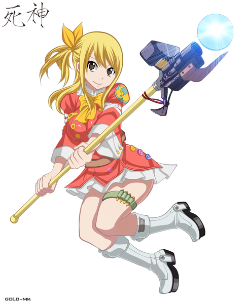 Anime picture 4300x5300 with fairy tail lucy heartfilia gold-mk single long hair tall image highres blonde hair smile brown eyes absurdres ponytail coloring magic side ponytail hieroglyph transparent background girl bow hair bow