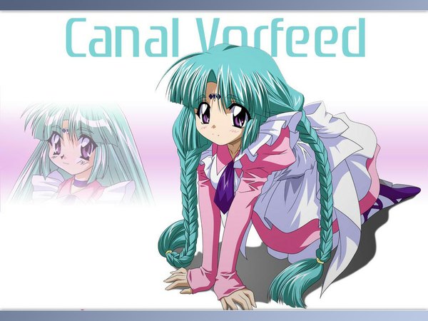 Anime picture 1024x768 with lost universe canal vorfeed wave ride braid (braids) green hair maid twin braids thighhighs