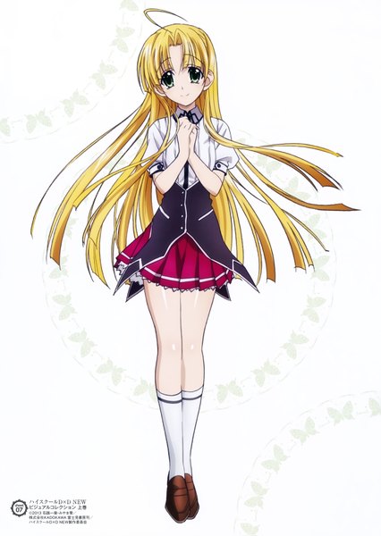 Anime picture 4955x6975 with highschool dxd asia argento mishima hiroji single long hair tall image looking at viewer highres blue eyes blonde hair white background absurdres scan official art girl uniform school uniform socks white socks