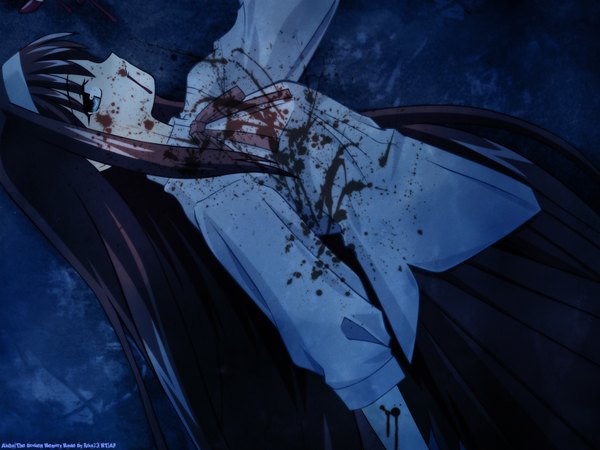 Anime picture 1600x1200 with shingetsutan tsukihime type-moon toono akiha dark background blood