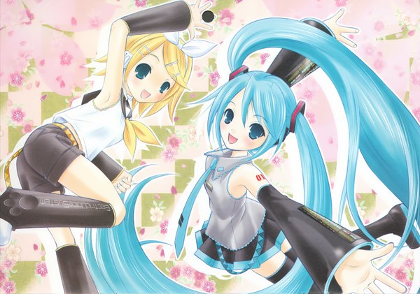Anime picture 2456x1725 with vocaloid hatsune miku kagamine rin highres girl