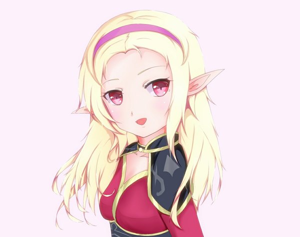 Anime picture 1135x900 with dragon nest momose toiro (artist) single long hair blush open mouth blonde hair white background pink eyes pointy ears girl hairband