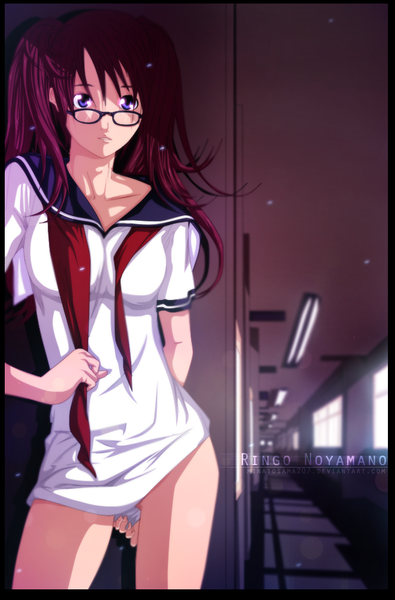 Anime picture 668x1014 with air gear toei animation noyamano ringo minatosama207 single long hair tall image twintails purple eyes pink hair sunlight coloring girl uniform school uniform glasses window school