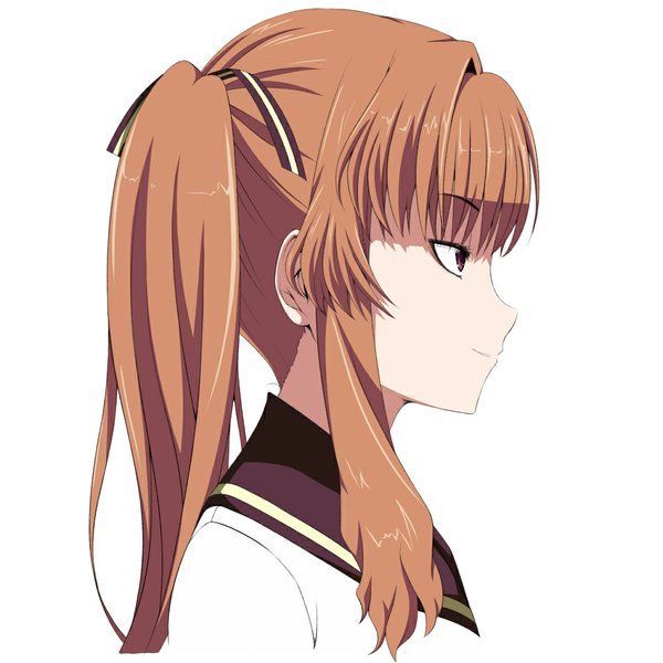 Anime picture 1000x1000 with ano natsu de matteru j.c. staff yamano remon flo (artist) single long hair simple background smile red eyes brown hair white background twintails profile girl ribbon (ribbons) hair ribbon