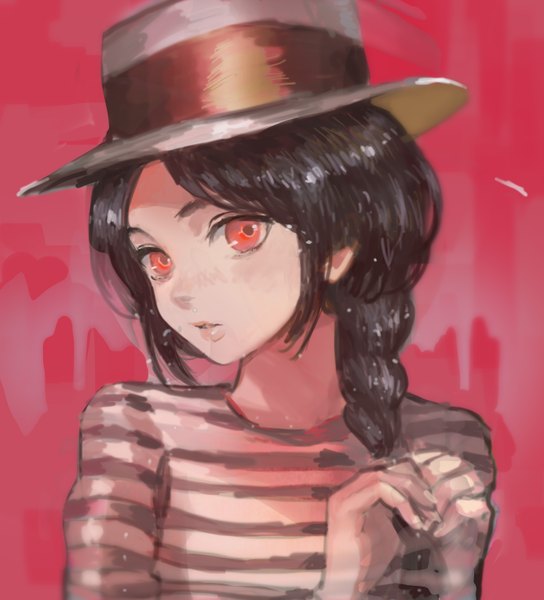 Anime picture 2772x3058 with original canking single long hair tall image looking at viewer highres black hair red eyes eyebrows girl hat clothes