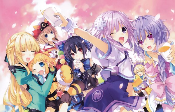 Anime picture 4000x2567 with choujigen game neptune kami jigen game neptune v noire neptune (choujigen game neptune) vert blanc pururut histoire pish tsunako long hair looking at viewer blush fringe highres short hair breasts open mouth blue eyes black hair