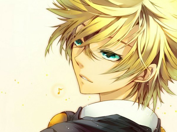 Anime picture 1024x768 with vocaloid kagamine len matsunaka hiro single short hair simple background blonde hair green eyes looking back close-up boy headphones