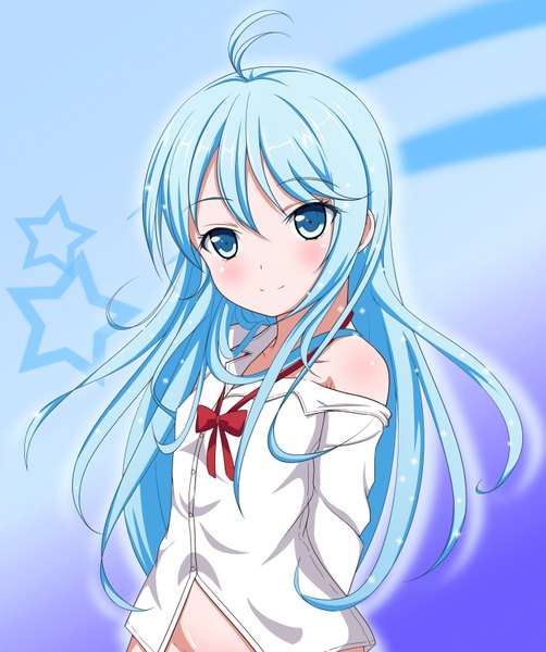 Anime picture 2788x3328 with denpa onna to seishun otoko shaft (studio) touwa erio takamin apaman long hair tall image highres blue eyes bare shoulders blue hair ahoge loli girl star (symbol)