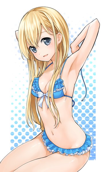Anime picture 1000x1608 with original irimo single long hair tall image blush blue eyes blonde hair armpit (armpits) girl navel swimsuit bikini frilled bikini