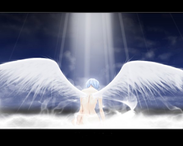 Anime picture 1280x1024 with neon genesis evangelion gainax ayanami rei light erotic wings tagme