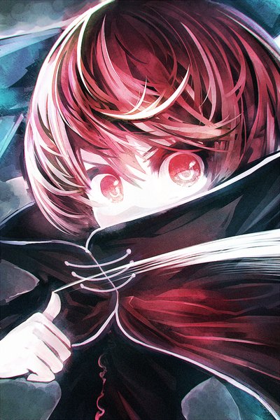 Anime picture 1000x1499 with touhou sekibanki kusakanmuri single tall image looking at viewer short hair red eyes red hair portrait girl bow hair bow cape