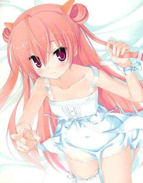 Anime picture 3488x4474 with hidan no aria kanzaki h aria kobuichi single long hair tall image looking at viewer highres red eyes pink hair absurdres very long hair horn (horns) scan official art loli girl dress sundress