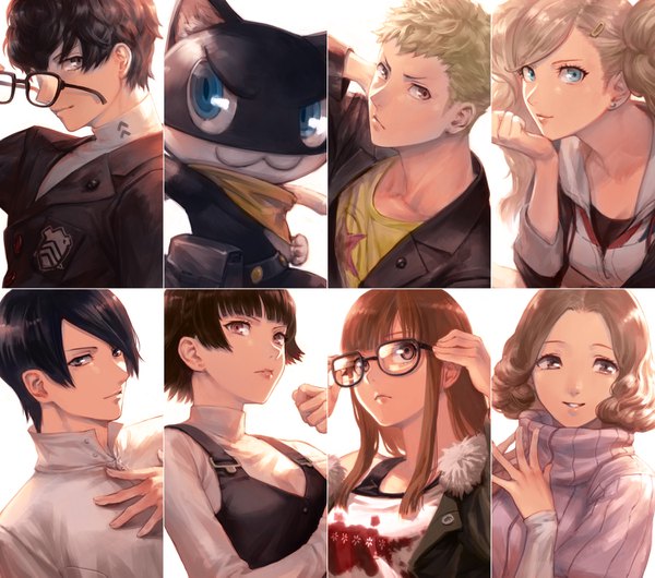 Anime picture 1500x1325 with persona 5 persona amamiya ren takamaki anne sakura futaba niijima makoto morgana (persona 5) okumura haru kitagawa yuusuke sakamoto ryuuji nekorin (nekoforest) long hair fringe short hair blue eyes black hair blonde hair red eyes brown hair twintails