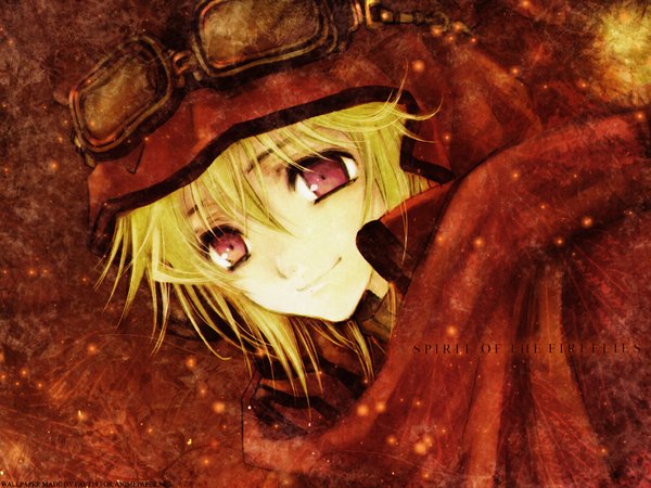 Anime picture 1600x1200 with tagme (copyright) azumi tooru single blonde hair smile pink eyes face glasses hood