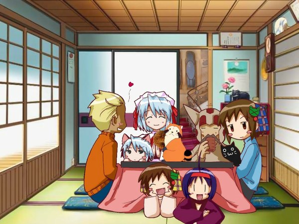 Anime picture 1024x768 with suigetsu futaba channel yamato suzuran waha sliding doors shouji kotatsu fusuma choia musu baldios heika