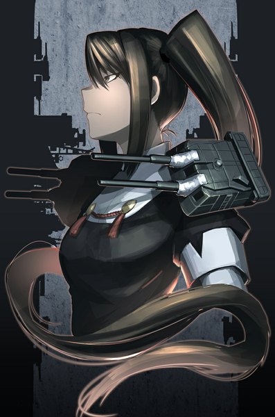 Anime picture 773x1166 with kantai collection nachi heavy cruiser nachi (kantai collection) hetza (hellshock) single tall image brown hair brown eyes looking away ponytail very long hair girl dress weapon gun