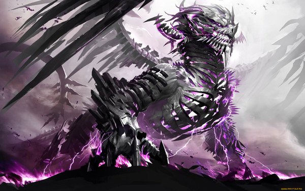Anime picture 1920x1200 with guild wars 2 highres wide image tail lightning mechanical mechanical wings dragon