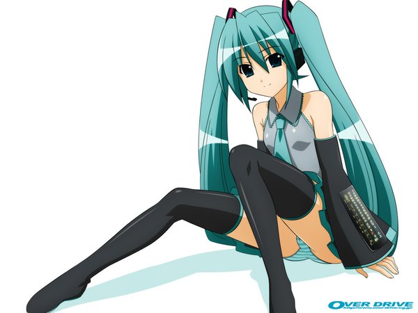 Anime picture 1024x768 with vocaloid hatsune miku light erotic white background pantyshot sitting girl
