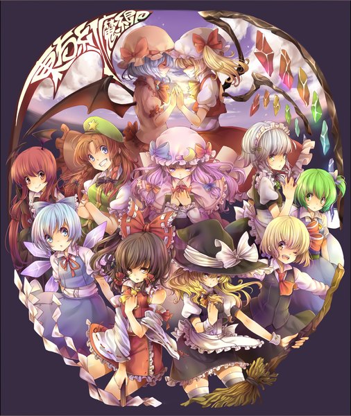 Anime picture 2004x2375 with touhou hakurei reimu flandre scarlet remilia scarlet kirisame marisa izayoi sakuya patchouli knowledge cirno hong meiling koakuma rumia daiyousei rojiko tall image highres multiple girls 6+ girls bat wings everyone 11 girls