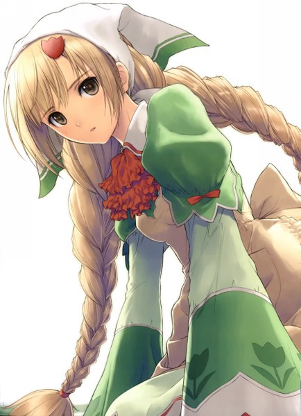 Anime picture 3570x4934 with shining (series) shining hearts amil (shining hearts) tony taka single long hair tall image highres simple background blonde hair white background brown eyes absurdres braid (braids) scan girl dress