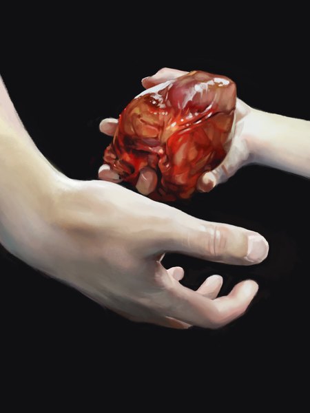 Anime picture 1644x2190 with original k-bose tall image simple background holding realistic hands heart (organ)