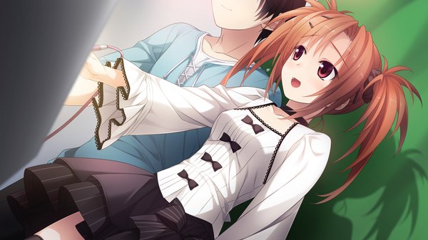 Anime picture 1920x1080 with imouto no katachi sumeragi ayaka long hair highres open mouth red eyes brown hair wide image twintails game cg girl dress boy