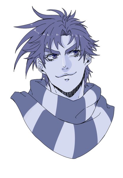 Anime picture 650x938 with jojo no kimyou na bouken joseph joestar (young) kuwa ayase single tall image short hair simple background smile white background looking away monochrome portrait eyebrows boy scarf striped scarf