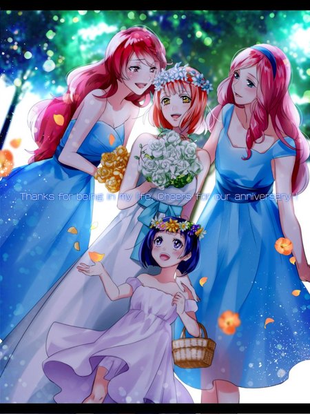 Anime picture 768x1024 with uta no prince-sama a-1 pictures nanami haruka (uta no prince-sama) tsukimiya ringo shibuya tomochika hijirikawa mai mitsumi long hair tall image blush short hair open mouth blue eyes smile red eyes standing purple eyes multiple girls holding yellow eyes