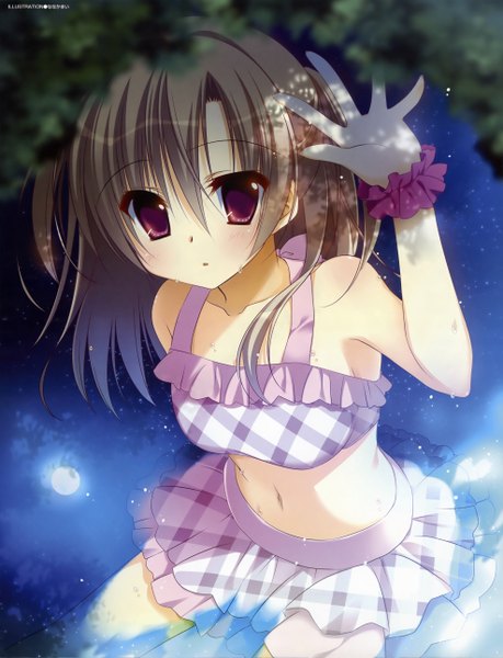 Anime picture 3951x5165 with original nanaka mai single long hair tall image looking at viewer highres purple eyes absurdres grey hair scan midriff girl navel swimsuit frills