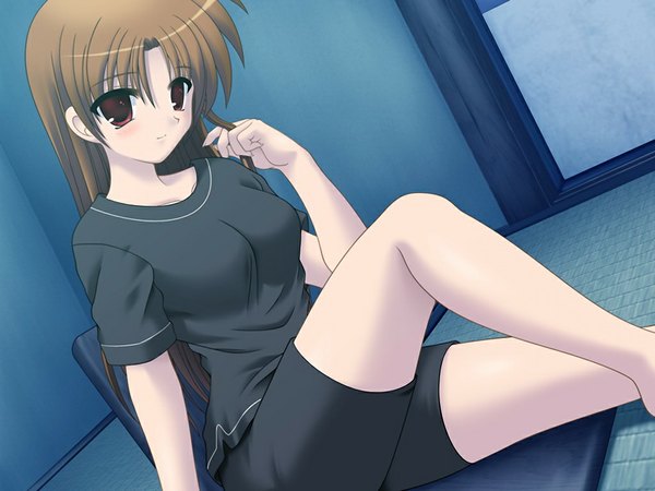 Anime picture 1024x768 with sakura machizaka stories (game) long hair red eyes brown hair game cg girl
